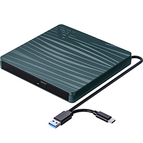 QDSYLQ Lettore CD DVD Esterno per PC Portatile USB 3.0, Slim USB C CD DVD RW Masterizzatore CD Esterno per Macbook, Desktop, PC, Laptop, Compatibile con Windows 11/10/XP/8/7/Vista/Linux/MacOS, Verde Alpino