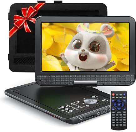 YOTON Lettore DVD Portatile da 12,5" con Schermo Girevole HD da 10,5" per Auto e Bambini, con Caricatore per Auto, Supporta 6 Ore di Batteria Integrata e USB/scheda SD/sincronizzazione TV