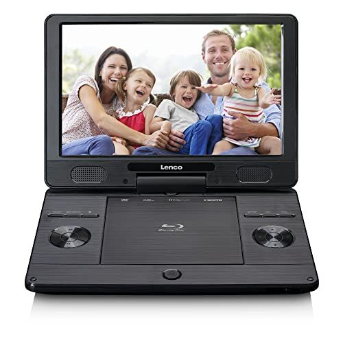 Lenco BRP-1150 Lettore DVD portatile Blu-Ray Schermo TFT girevole da 11,5" con 1024 x 600 Pixel Batteria integrata con adattatore di alimentazione e auto ingresso USB AV-Out HDMI Nero