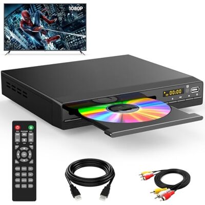 Tojock Lettore DVD HDMI Supporta 1080P, USB, CD Lettore DVD senza regione per TV Con cavo HDMI, cavo RCA e telecomando Tojock Lettore DVD HDMI Supporta 1080P, USB, CD Lettore DVD senza regione per TV Con cavo HDMI, cavo RCA e telecomando