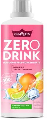 GymQueen Zero Drink Tè freddo mix di Frutta 1000ml, Bevanda concentrata 1:80, arricchita con vitamine del gruppo B per il metabolismo e L-carnitina, sciroppo da bere con poche calorie