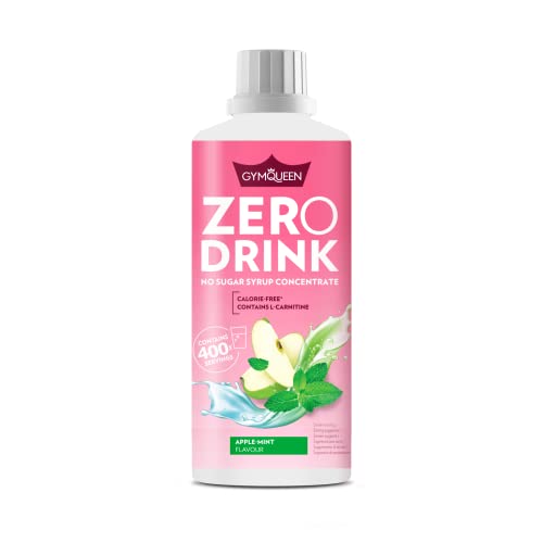 GymQueen Zero Drink Mela-Menta 1000ml, Bevanda concentrata 1:80, arricchita con vitamine del gruppo B per il metabolismo e L-carnitina, sciroppo da bere con poche calorie