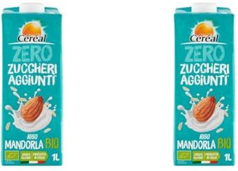 Céréal Riso e mandorla Bio, bevanda vegetale con latte di riso e latte di mandorla, senza zuccheri aggiunti 1 L (Confezione da 2)