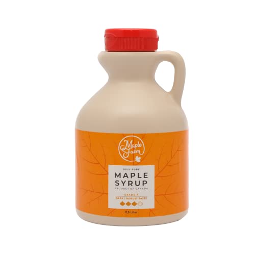 MapleFarm Puro sciroppo d'acero Canadese Grado A, Dark Robust taste Caraffa 500 ml (Confezione da 1) Pure maple syrup succo d'acero
