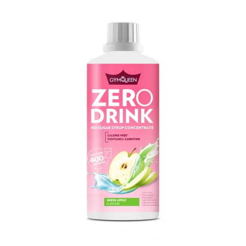 GymQueen Zero Drink Mela Verde 1000ml, Bevanda concentrata 1:80, arricchita con vitamine del gruppo B per il metabolismo e L-carnitina, sciroppo da bere con poche calorie