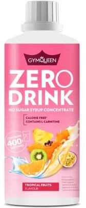 GymQueen Zero Drink Frutta Tropicale 1000ml, Bevanda concentrata 1:80, arricchita con vitamine del gruppo B per il metabolismo e L-carnitina, sciroppo da bere con poche calorie