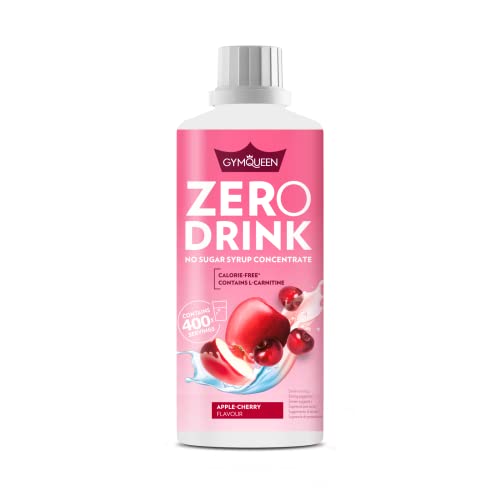 GymQueen Zero Drink Mela-Ciliegia 1000ml, Bevanda concentrata 1:80, arricchita con vitamine del gruppo B per il metabolismo e L-carnitina, sciroppo da bere con poche calorie