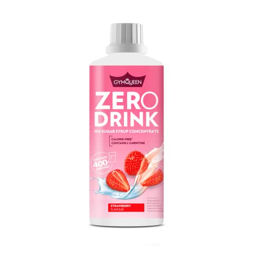 GymQueen Zero Drink Fragola 1000ml, Bevanda concentrata 1:80, arricchita con vitamine del gruppo B per il metabolismo e L-carnitina, sciroppo da bere con poche calorie