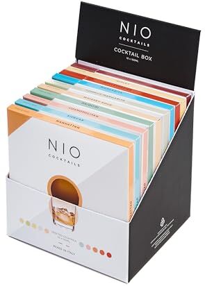 NIO Cocktails Box Post Cena, 10 Drink da 100ml già Miscelati (Sidecar, Old Fashioned, Margarita, Gimlet, Cosmopolitan, Whiskey Sour, Tommy's Margarita, Daiquiri, Boulevardier, Manhattan) 1000ml