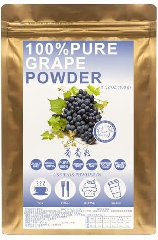 Plant Gift 100% Pure Grape powder 葡萄粉 Pasto naturale in polvere, selvatico coltivato e liofilizzato, aroma naturale per bevanda, frullato e cottura, senza OGM 100G