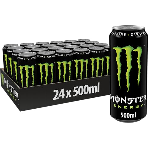 Monster Cable Energy – 24 Lattine da 500 ml, Energy Drink con Ginseng, Taurina, Caffeina e Vitamine Gruppo B, Bevanda Energetica dal Gusto Originale e Fresco