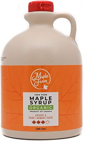 MapleFarm Puro sciroppo d'acero Canadese BIOLOGICO Grado A (Dark, Robust taste)- 1,89 l (Confezione da 1) Original maple syrup succo d'acero BIO