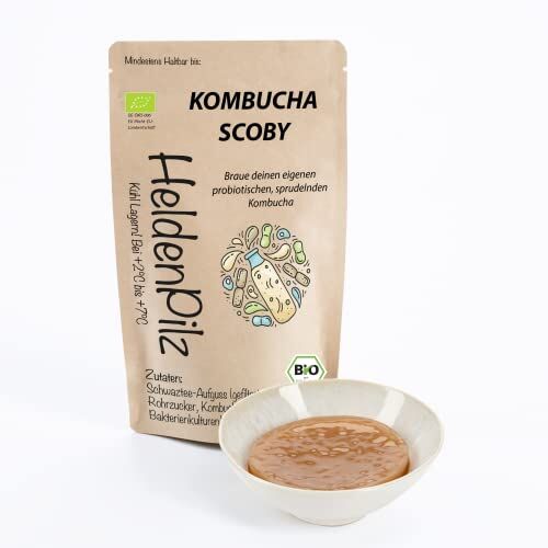 HeldenPilz ®   Organic Kombucha Scoby   Fungo da tè cresciuto + liquido + regalo   produzione fino a 6 litri   100% naturale biologico sostenibile e senza plastica