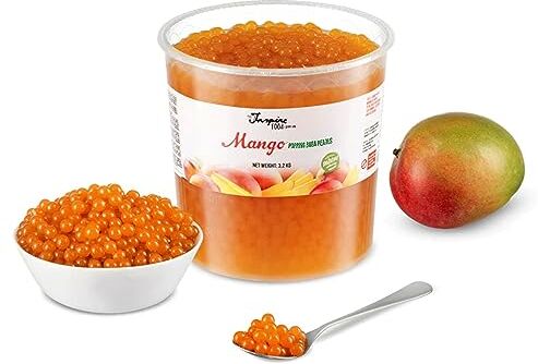 The Inspire Food Company POPPING BOBA Sferette alla frutta per Bubble Tea Mango 3.2 kg nessun colorante artificiale, basso contenuto di zucchero, succo di frutta vero, 100% vegan e senza glutine