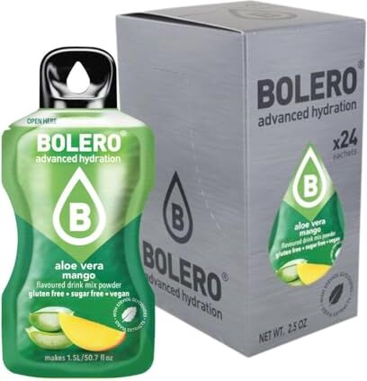 Boléro Bolero ALOE VERA MANGO 24 x 3 g   succo in polvere senza zucchero, addolcito con stevia + vitamina C   adatto per bambini, atleti e diabetici   senza