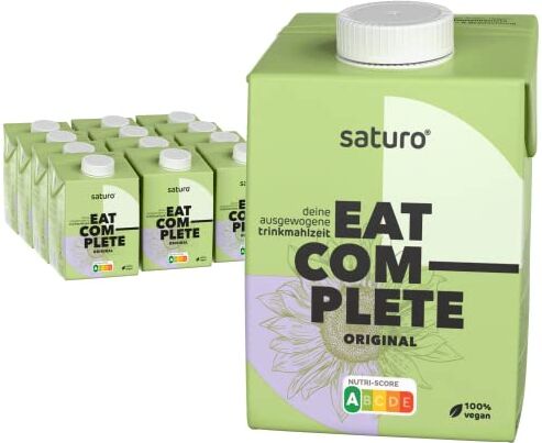 SATURO Pasto Sostitutivo Frullato Gusto Original   Cibo Proteico per Astronauti   500kcal   Vegano   Pasto Bevibile con Nutrienti Essenziali   12 x 500 ml