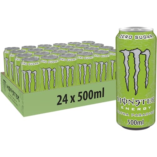 Monster Cable Energy Ultra Paradise – 24 Lattine da 500 ml, Energy Drink Zero Zuccheri e Poche Calorie, Bevanda Energetica dal Gusto Leggero e Rinfrescante di Kiwi e Lime