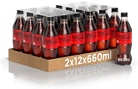 Coca-Cola Zero Zuccheri – 24 Bottiglie da 660 ml, Tutto il Gusto della Formula Coca-Cola Senza Calorie, in bottiglia PET 100% Riciclabile, Bevanda Analcolica con Edulcoranti