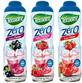 Teisseire 3 sciroppi senza zucchero Ribes Nero Lampone/Mirtillo Fragola 3X0.6L