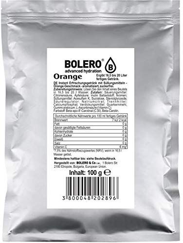 Bolero Drink 100 g di borsa sufficiente per 20-25 litri di bevanda senza zucchero ideale per palestre, case di riposo e scuole diversi sapori (Arancione)