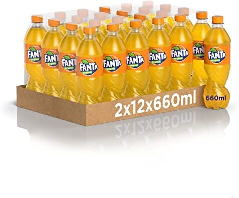 Fanta Original Gusto di Arancia – 24 Bottiglie da 660 ml, con Succo di Arance Italiane, Senza Aggiunta di Conservanti, Bottiglia PET 100% riciclabile, Gusto Rinfrescante, Bevanda Analcolica Frizzante