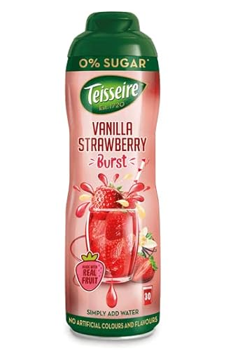 Teisseire Sciroppo per bevande alla fragola e alla vaniglia 0% – 600 ml – sciroppo che ha un sapore proprio come il frutto