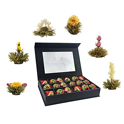 Creano Set regalo di fiori di tè tè bianco in una nobile scatola magnetica con finestra e goffratura argento 18 x Tè bianco
