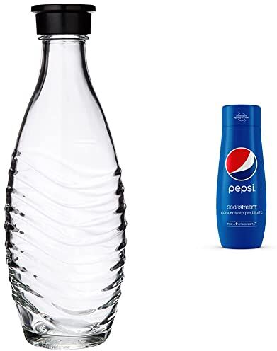 Sodastream Glass Carafe Bottiglie in Vetro, Compatibile con Gasatori d'Acqua Crystal & Penguin, Confezione da 2 & Concentrato per Preparazione di Bevande Dissetanti Gassate al Gusto Pepsi, 440 ml