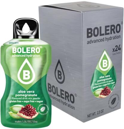 Boléro Bolero ALOE VERA POMEGRANATE 24 x 3 g, succo in polvere senza zucchero, addolcito con stevia + vitamina C, adatto per bambini, diabetici, senza glutine e vegano, il gusto delle bacche miste