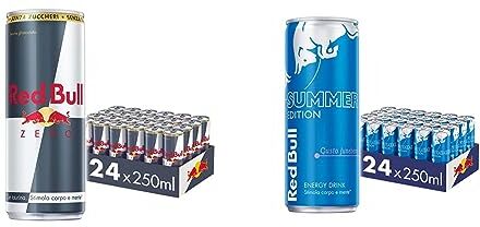 Bull Energy Drink, Zero Calorie, 250 ml (24 Lattine) & Energy Drink, Gusto Juneberry, 250ml (24 Lattine)