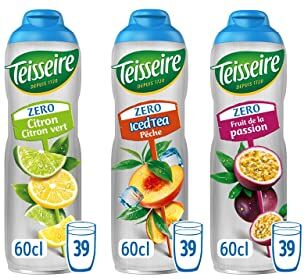 Teisseire Confezione da 3 sciroppi 0% senza zucchero lime, tè iced e passione