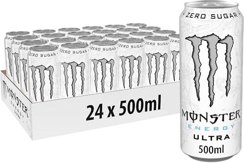 Monster Cable Energy Ultra White – 24 Lattine da 500 ml, Energy Drink Zero Zuccheri e poche Calorie, Bevanda Energetica dal Gusto Leggero e Rinfrescante di Agrumi