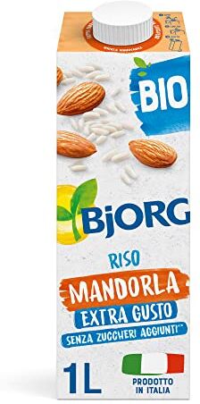 BJORG Bevanda Riso e Mandorla, Bevanda Vegetale Biologica, 100% Ingredienti di Origine Vegetale, Senza Zuccheri Aggiunti, Senza Glutine, Gusto Goloso, Prodotto in Italia, 1L