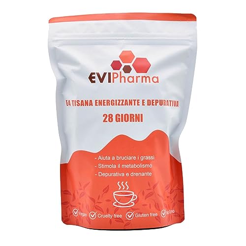 Evipharma Tisana Energizzante e Depurativa in polvere, 100% naturale senza Glutine, Biologica, Naturale e Pura kit 28 giorni