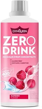 GymQueen Zero Drink Lampone 1000ml, Bevanda concentrata 1:80, arricchita con vitamine del gruppo B per il metabolismo e L-carnitina, sciroppo da bere con poche calorie