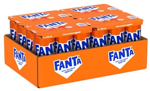 Fanta Zero Zuccheri Gusto Arancia, con Succo di Arance Italiane, Senza Zuccheri Aggiunti e Conservanti, Lattina 100% riciclabile, Gusto Rinfrescante 24 lattine da 330 ml