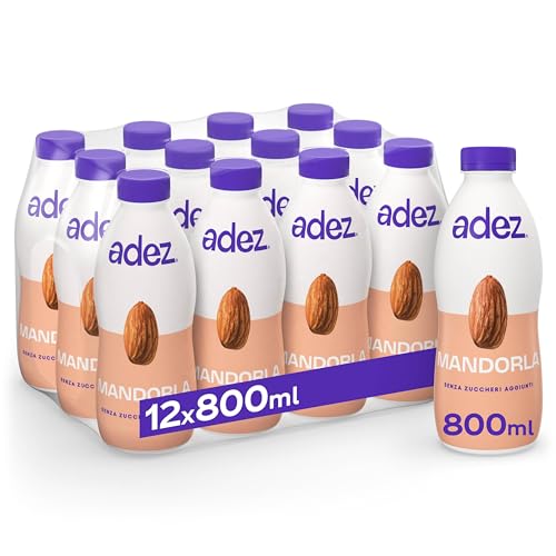 Adez Mandorla – 12 Bottiglie da 800ml, Bevanda Vegetale alla Mandorla con Avena e Riso, Contiene Naturalmente Zuccheri, con Calcio e Vitamine D e B12