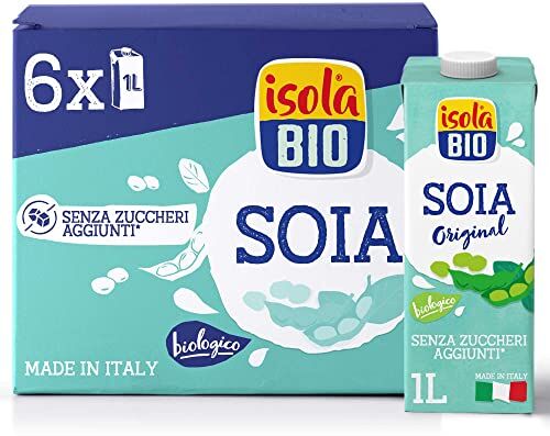 Isola Bio Bevanda di Soia, Soia Italiana Biologica, 100% Ingredienti Naturali, Senza Zuccheri Aggiunti, Senza Glutine, per Vegani e Vegetariani, Multipack, 6 confezioni da 1L