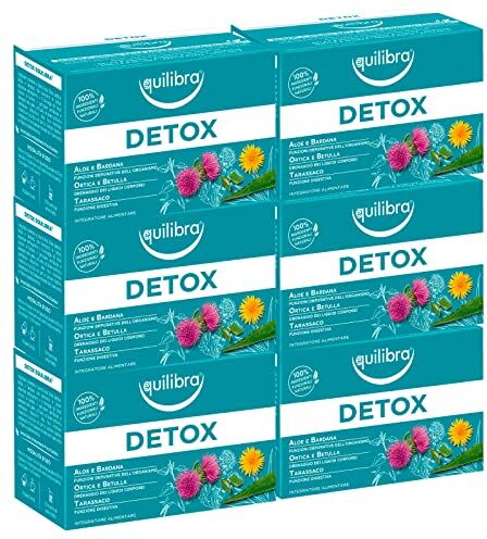 Equilibra 6x  Tisana Detox ad Azione Drenante e Digestiva con Betulla e Tarassaco per Funzioni Depurative dell'Organismo 6 Confezioni da 15 Filtri