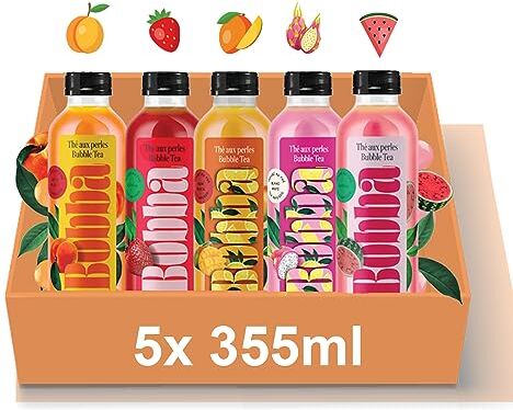 cafféluxe Bobba Boba Bubble Tea Prima Gamma di Bottiglie di Bubble Tea "Pronte" Fragola, Anguria, Limonata al Mango, Limonata al Frutto del Drago e Pesca 5 x 355ml Visita il negozio