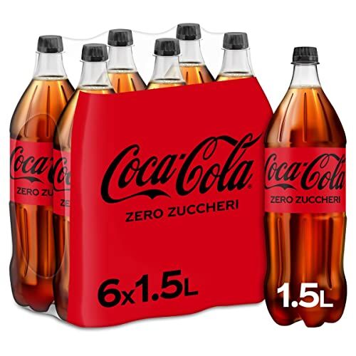 Coca-Cola Zero Zuccheri – 6 Bottiglie da 1.5 L, Tutto il Gusto della Formula Coca-Cola Senza Calorie, in bottiglia PET 100% Riciclabile, Bevanda Analcolica con Edulcoranti