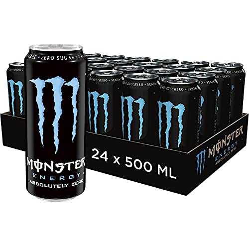 Monster Cable Energy Absolutely Zero – 24 Lattine da 500 ml, Energy Drink Zero Zuccheri con Taurina, L-carnitina, Ginseng e Vitamine del Gruppo B, Bevanda Energetica dal Gusto Morbido