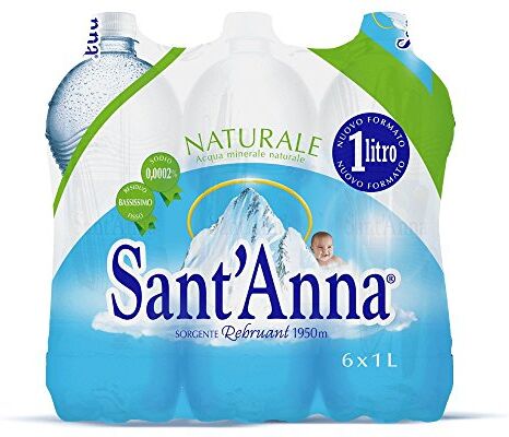 Sant'Anna Acqua  Bottiglie di Acqua Naturale 1,0 Litro   Acqua Minerale Naturale Oligominerale Minimamente mineralizzata   Bottiglie di Plastica 100% Riciclabile   Confezione 6 Bottiglie