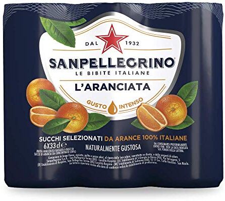 Ducomi Sanpellegrino Aranciata Bibita Gassata Note Fresche ed Intense dell’Arancia e del Succo d’Arancia Succhi selezionati da Arance 100% Italiane San Pellegrino Confezione di 6 Lattine da 33cl