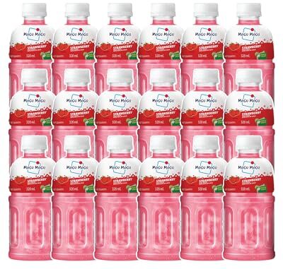 Mogu Mogu Succo di fragola con 25% NATA De Coco, bevanda potenziante energetica, ricca di fibre di frutta, senza conservanti aggiunti e colori, confezione da 18, 320 ml ciascuna)