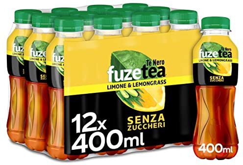 Fuze Tea Limone e Lemongrass Senza Zuccheri – 12 Bottiglie da 400 ml, Tè Freddo al Limone con una Nota di Citronella, Senza Zuccheri, in Bottiglia PET 100% Riciclabile, Bevanda Analcolica