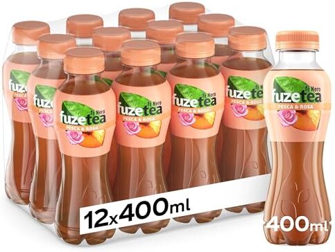 Fuze Tea Pesca e Rosa – 12 Bottiglie da 400 ml, Tè Freddo alla Pesca con una Nota di Rosa, in Bottiglia PET 100% Riciclabile, Bevanda Analcolica