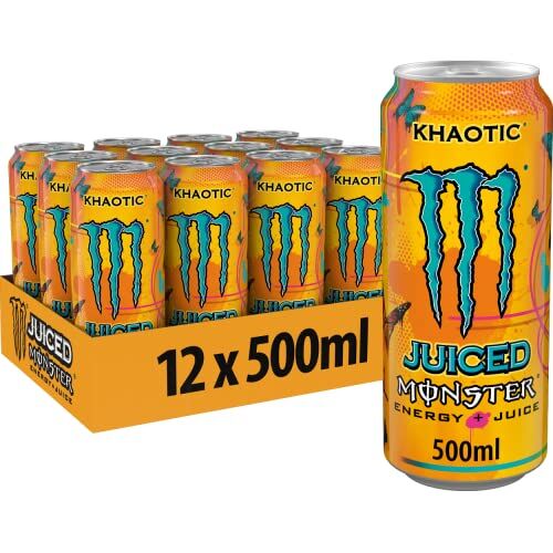 Monster Cable Energy Juiced Khaotic, bevanda energetica contenente caffeina con sapore di agrumi tropicale, in pratiche lattine usa e getta (12 x 500 ml)