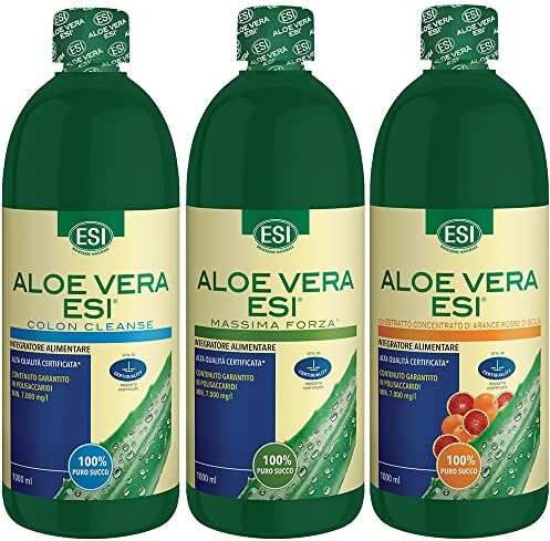 ESI Succo Aloe Vera 3 confezioni da 1000 ml [Massima Forza + Colon Cleanse + Arancia Rossa]