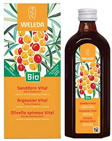 WELEDA Olivello Spinoso Vital Succo di Frutta, Succo vitaminico preparato con i frutti di olivello spinoso da coltivazione biologica, senza zucchero aggiunto 1x250 ml